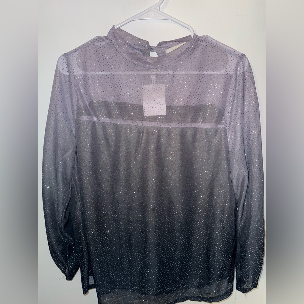 ivy ridge purple ombré long sleeve glitter shimmer blouse nwt